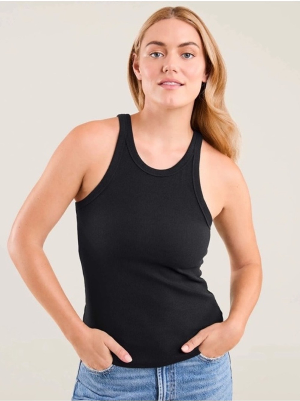 Nuuds Black Ribbed Essential Halter Back Tank Top Size XS Cotton Blend